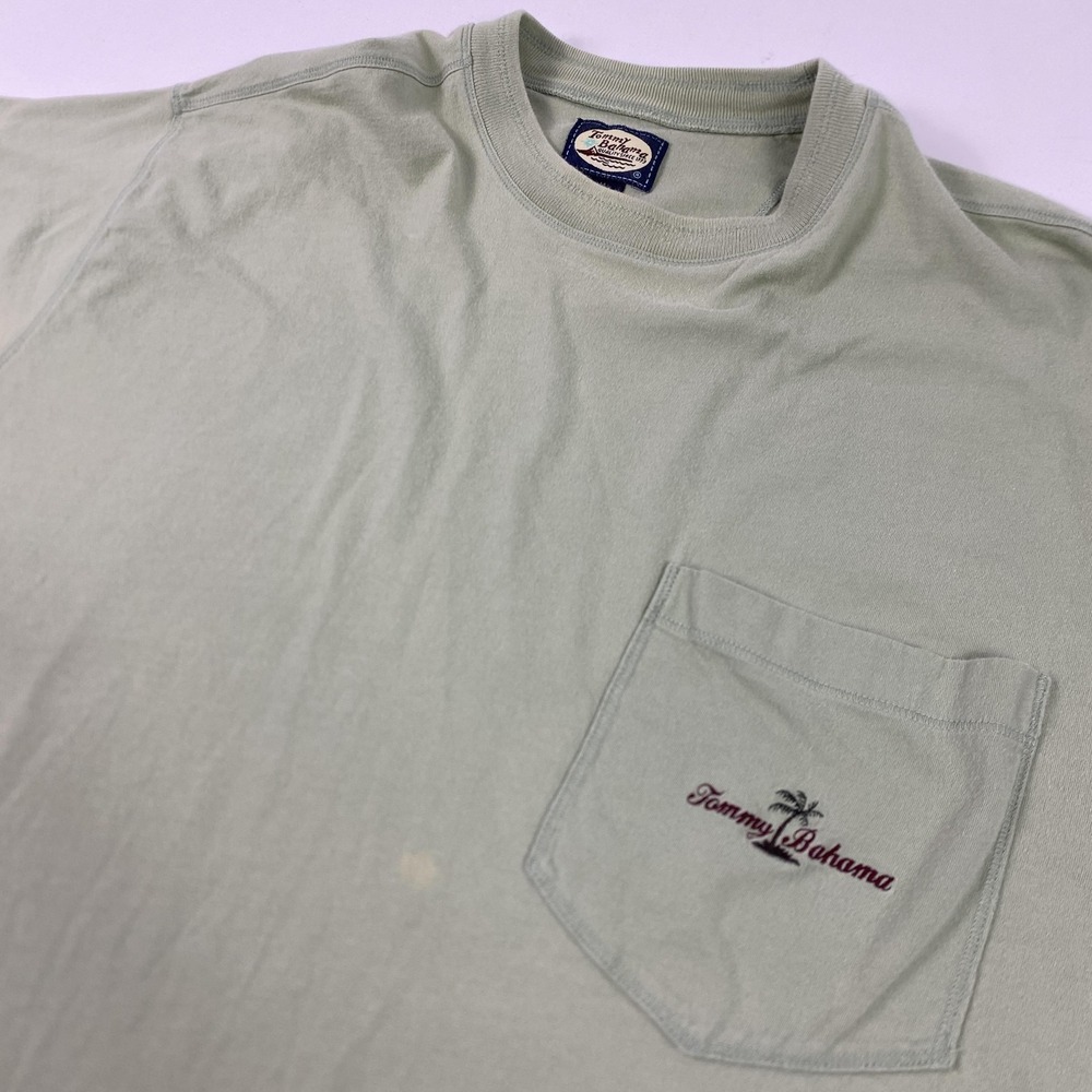 Tommy Bahama Shirt Mens Medium Green Pocket Tee Embroidered Logo Cotton